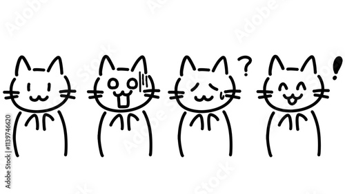 手書きの猫のイラストのセット