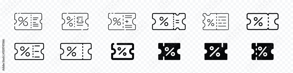 Discount coupon icon set. Money-saving shopping, Discount coupon icon. Shopping voucher. Discount Voucher icon Discount coupon icon set. Money-saving shopping, Discount coupon icon. Shopping voucher. Discount Voucher icon
