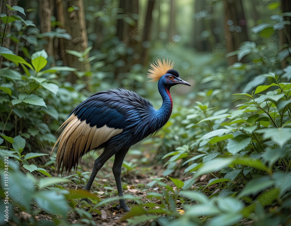 Naklejka premium Grey Crowned Crane in the wild with a beautiful crown, standing in grass near water
