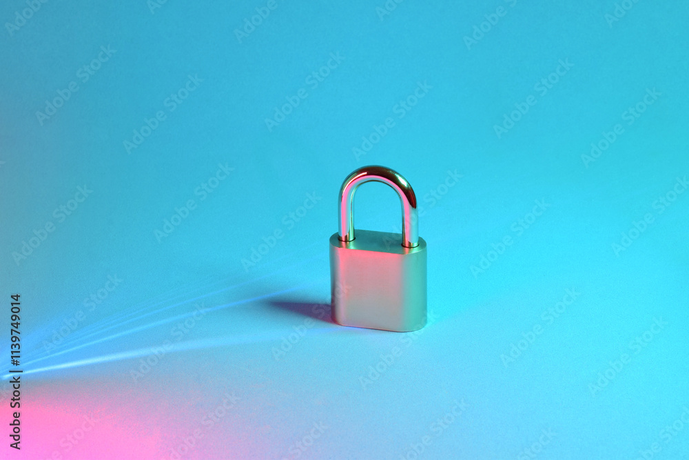 Naklejka premium General security concept, represented with a padlock on a blue background.