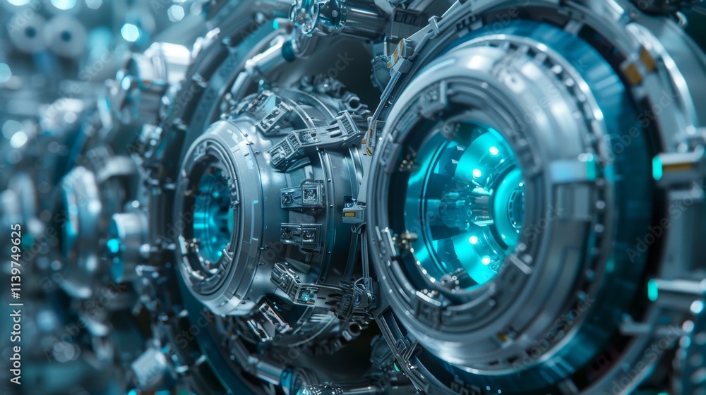 Fototapeta premium Futuristic metallic engine with glowing core.