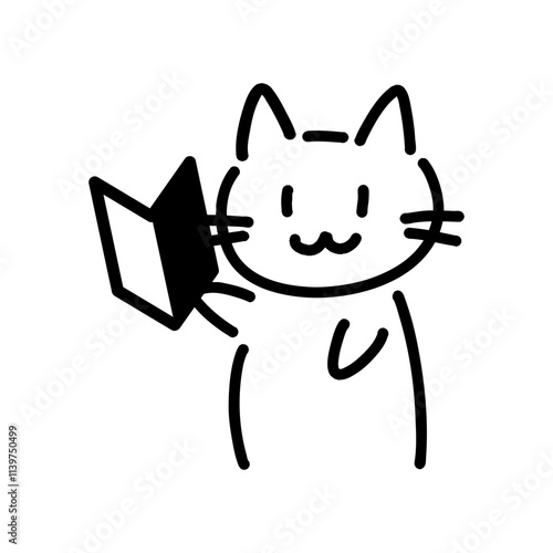 初心者マークを持っている手書きの猫のイラスト