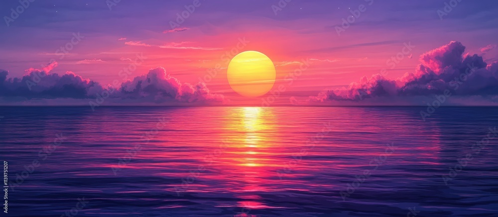 Majestic Sunset over Calm Ocean: A Serene and Colorful Vista Majestic Sunset over Calm Ocean: A Serene and Colorful Vista