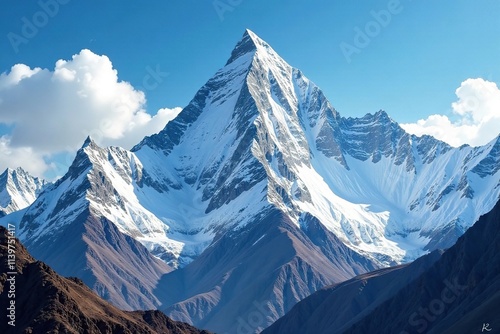 Snow-capped peak of Mount Everest from Rangbuk Valley in Tibet, , Everest Tibet Himalayas Mountain Snow Summit Peak Snowy Landscape photo