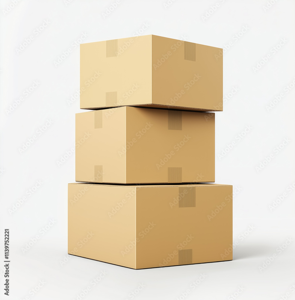 Three cardboard boxes stacked Three cardboard boxes stacked