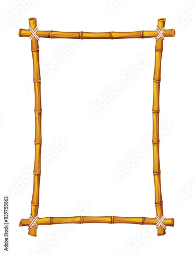 Tall bamboo rectangle frame with tied ropes, perfect for creative backgrounds. Vector cartoon illustration