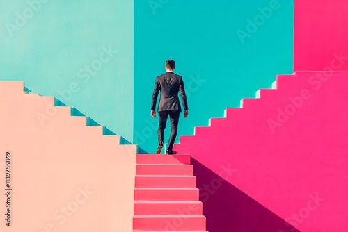 A young business man up the stairs.