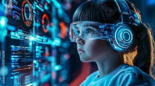 Kid Using Futuristic Equipment for Artificial Intelligence