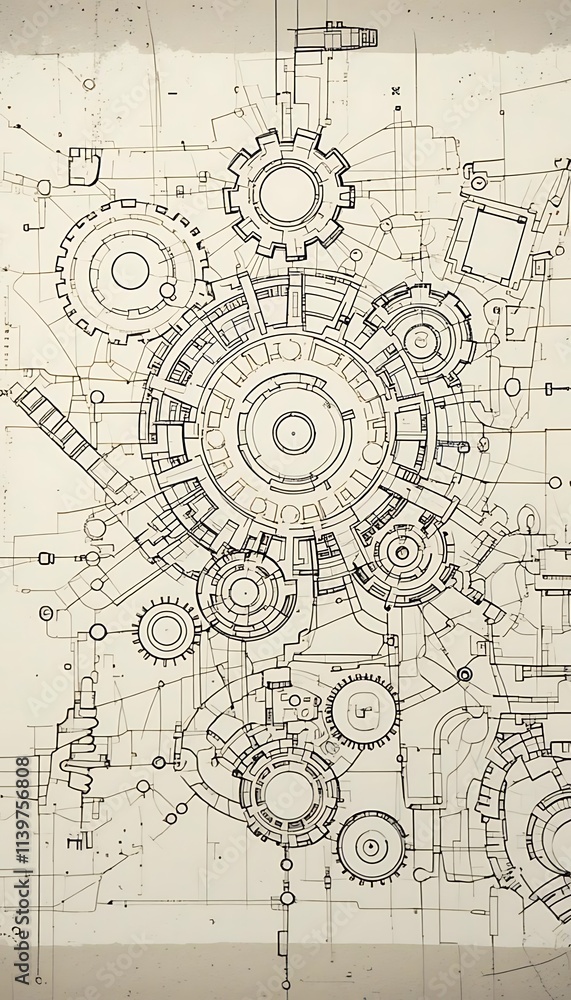Abstract line illustration of interconnected gears symbolizing teamwork and management Abstract line illustration of interconnected gears symbolizing teamwork and management