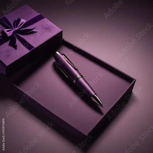 A luxury pen in a velvet-lined gift box, displayed under bright studio lighting.