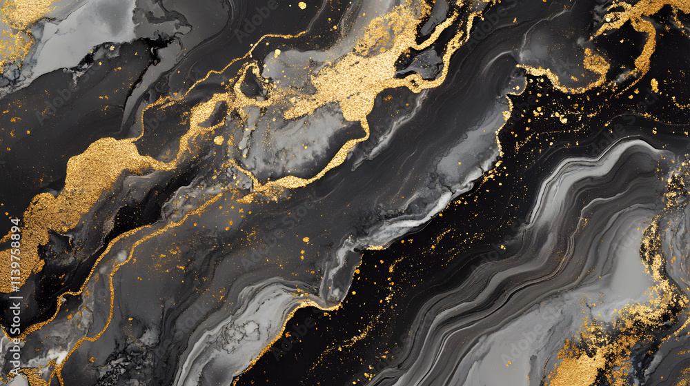 A marble ink paper texture featuring black, grey, and gold hues. A marble ink paper texture featuring black, grey, and gold hues.