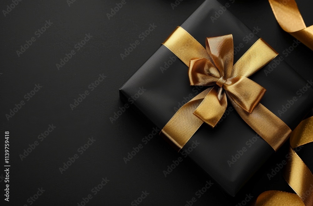 Elegant Black Gift Box with Gold Ribbon Elegant Black Gift Box with Gold Ribbon