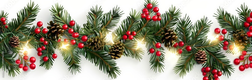 Festive Christmas Garland with Pine, Berries, and Lights Festive Christmas Garland with Pine, Berries, and Lights