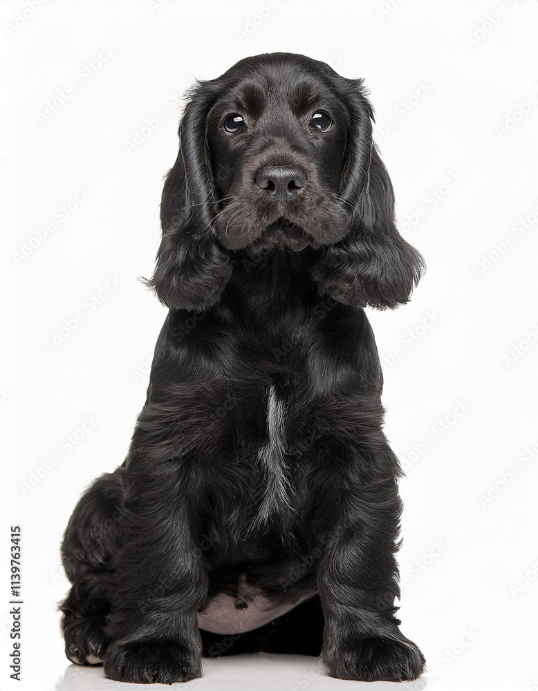 Retrato de estudio de un perro de raza cocker spaniel sentado aislado sobre fondo blanco Retrato de estudio de un perro de raza cocker spaniel sentado aislado sobre fondo blanco