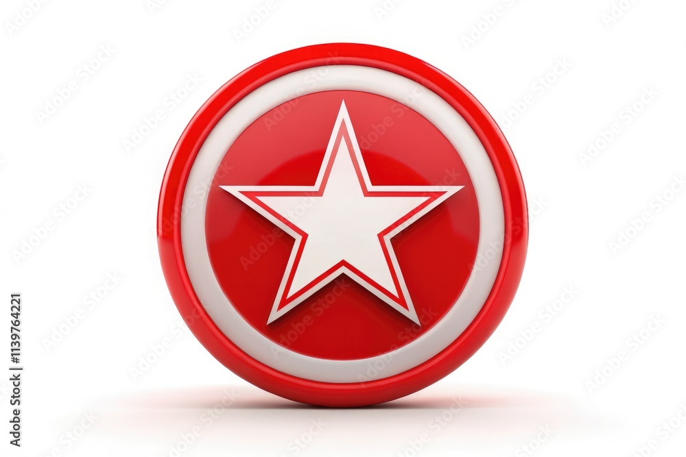 Red circular star icon on a white backdrop symbolizes excellence, achievement, and recognition in conceptual photography, representing honor and success in a visually striking way. Red circular star icon on a white backdrop symbolizes excellence, achievement, and recognition in conceptual photography, representing honor and success in a visually striking way.
