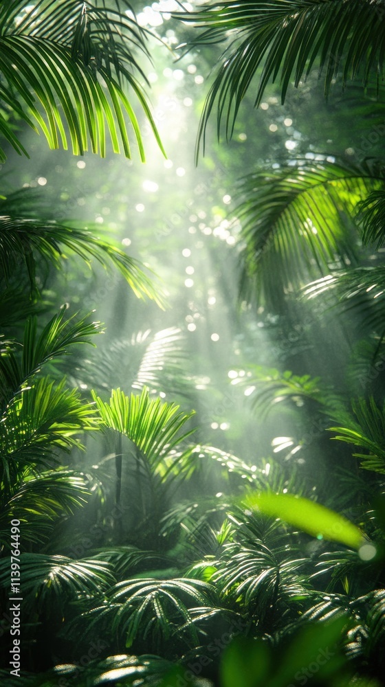 Luminous Rainforest: Sunbeams Through Verdant Canopy Luminous Rainforest: Sunbeams Through Verdant Canopy