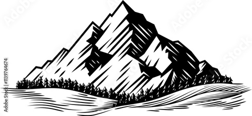 A mountains range woodcut v...