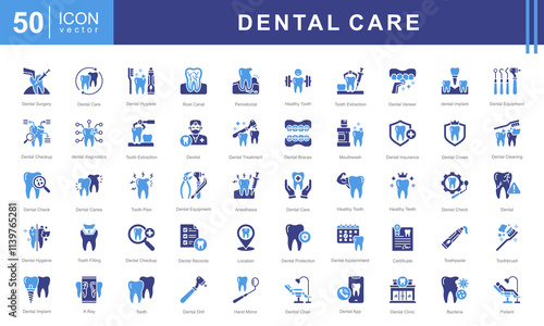 Dental Core icon set with health, teeth, maintenance, disorders, dentistry, surgery, oral, hygiene, treatment and caries.