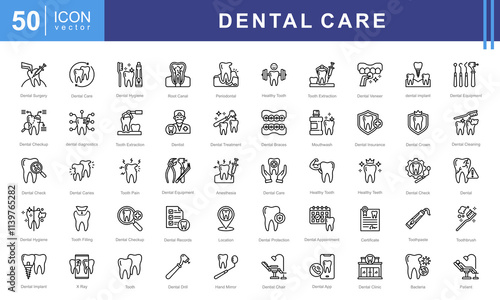 Dental Core icon set with health, teeth, maintenance, disorders, dentistry, surgery, oral, hygiene, treatment and caries.