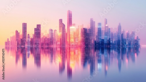 Cityscape Reflection: A Dreamlike Metropolis at Dawn