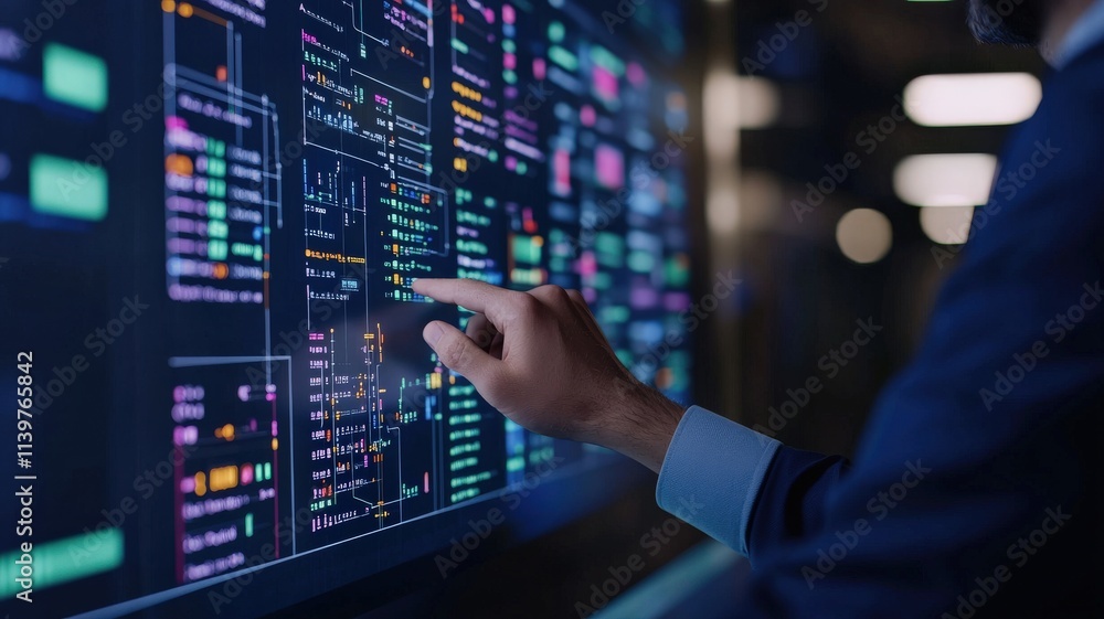 digital transformation data workflow concept. Interactive data visualization on a touchscreen display. digital transformation data workflow concept. Interactive data visualization on a touchscreen display.