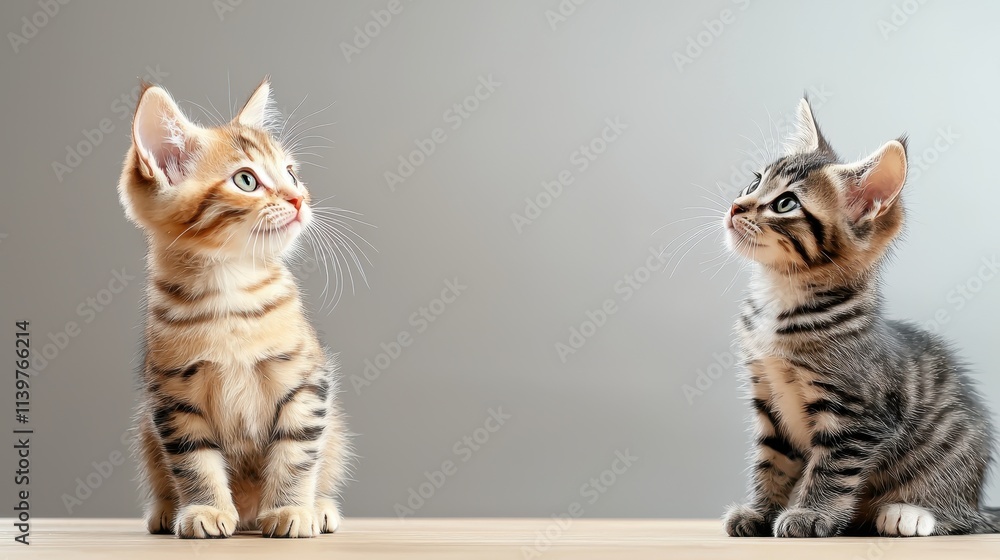 Naklejka premium Cute Kittens Playing Together on a Soft Neutral Background with Adorable Expressions