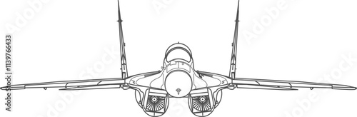 Combat plane Fulcrum of the Air Force. Front line model icon.