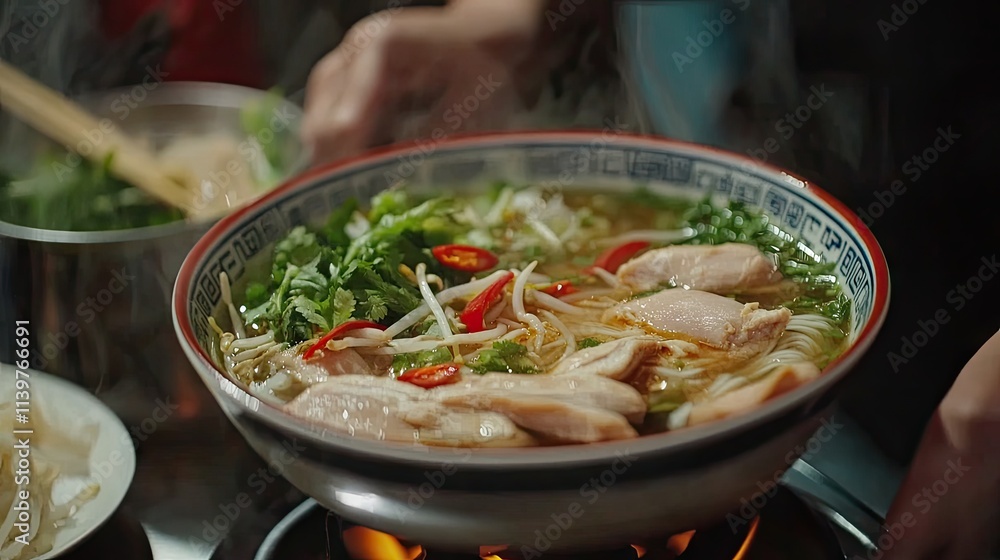 Aromatic Bowl of Asian Noodle Soup with Fresh Ingredients and Herbs Aromatic Bowl of Asian Noodle Soup with Fresh Ingredients and Herbs