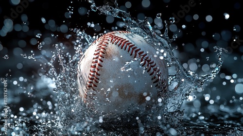 Wallpaper Mural Baseball ball in splashing water on background,baseball ball splashing, and Flying,Closeup Baseball player hitting ball with bat,home run,baseball field with grandstand,sport day,space for text. Torontodigital.ca