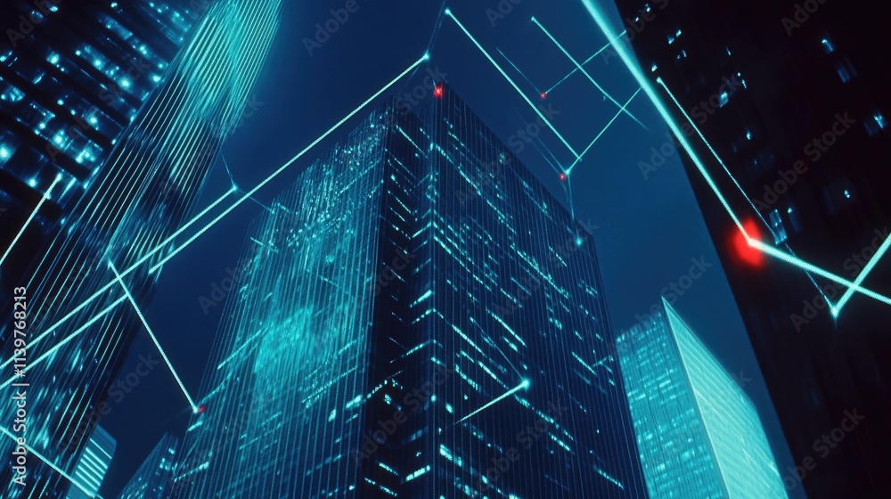 Futuristic Cityscape at Night with Neon Lights and Digital Effects Futuristic Cityscape at Night with Neon Lights and Digital Effects