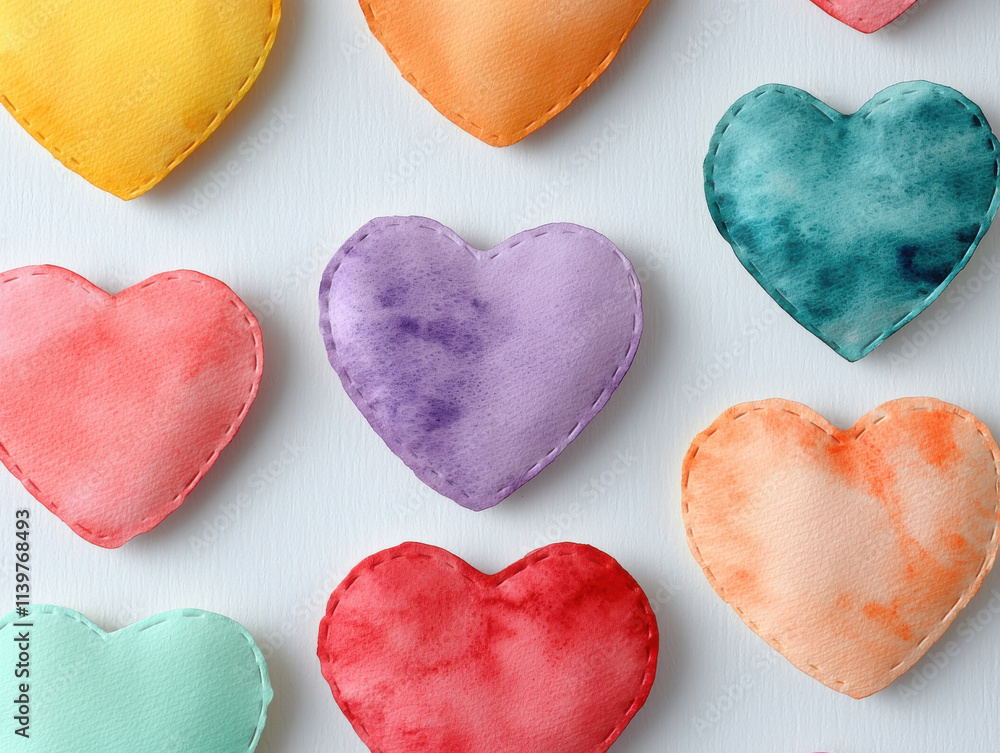 Obraz premium Vibrant heart shaped thank you cards in watercolor style, showcasing variety of colors and textures. Perfect for expressing gratitude and love