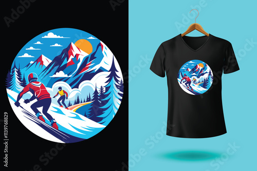 Set of Winter sport athlete silhouettes. Ski jumping, downhill, slalom, skiing emblems. Print design for t-shirt. Sport club emblems.