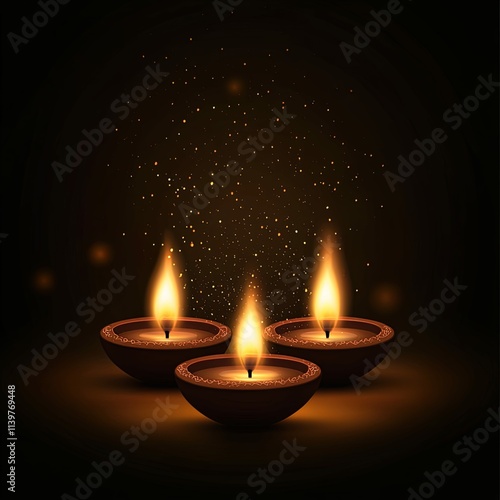 illustation of Diwali festival of lights tradition Diya oil lamps against dark background photo