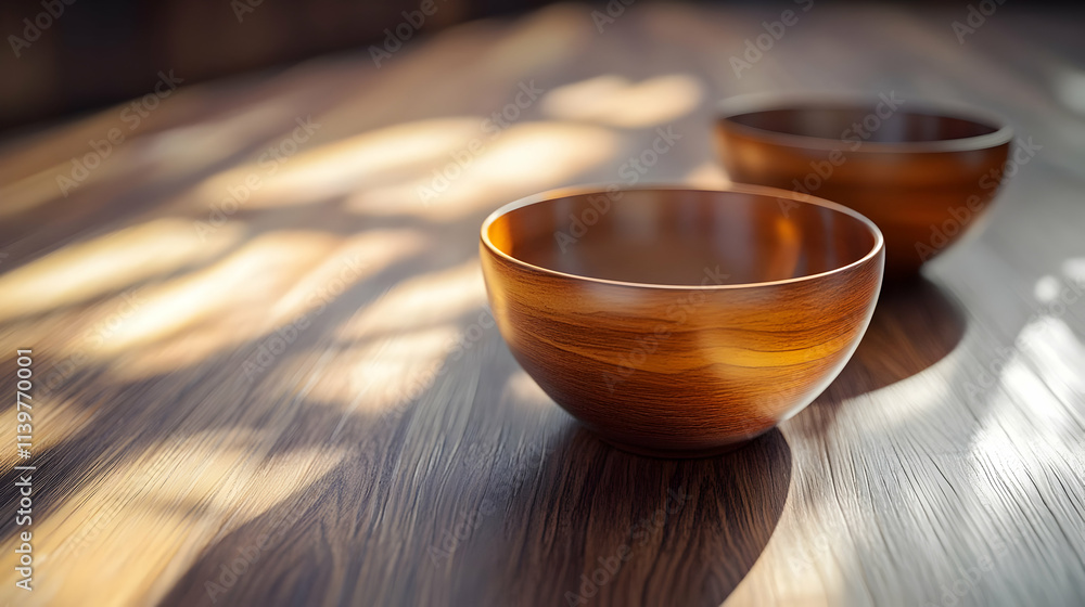 Wooden Bowls on Table, Still Life Photo Wooden Bowls on Table, Still Life Photo