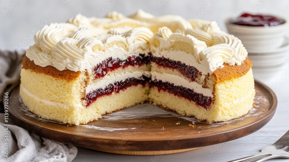 Delicious Cream Cake with Cherry Filling and Whipped Topping Delicious Cream Cake with Cherry Filling and Whipped Topping