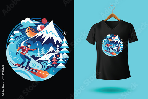 Set of Winter sport athlete silhouettes. Ski jumping, downhill, slalom, skiing emblems. Print design for t-shirt. Sport club emblems.