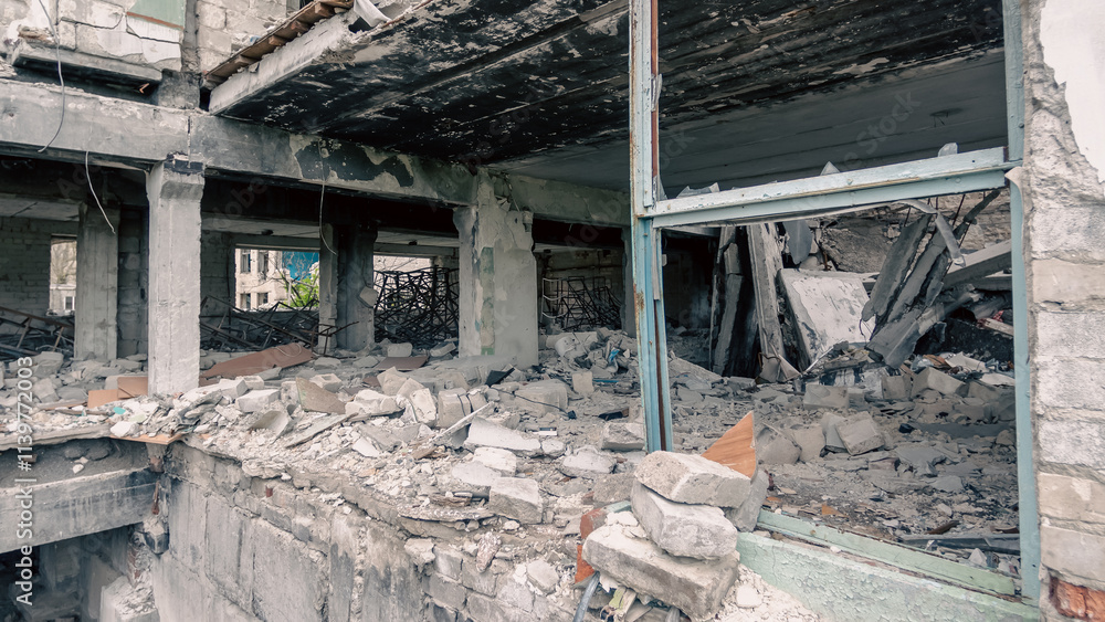 destroyed and burned houses in the city in Ukraine destroyed and burned houses in the city in Ukraine