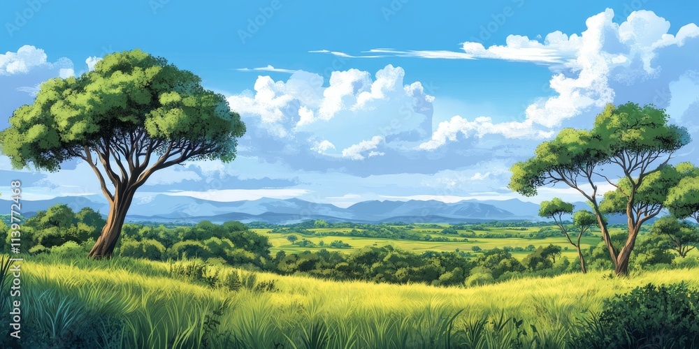 Scenic countryside with wildflowers and blue skies Scenic countryside with wildflowers and blue skies