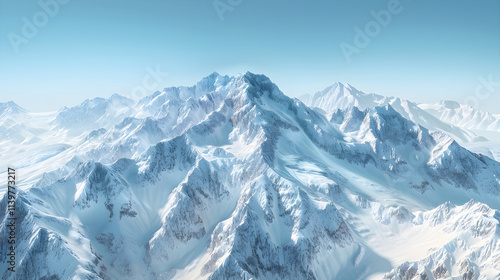 Majestic Snow-Covered Mountain Range under the Clear Blue Sky in Serene Winter Landscape