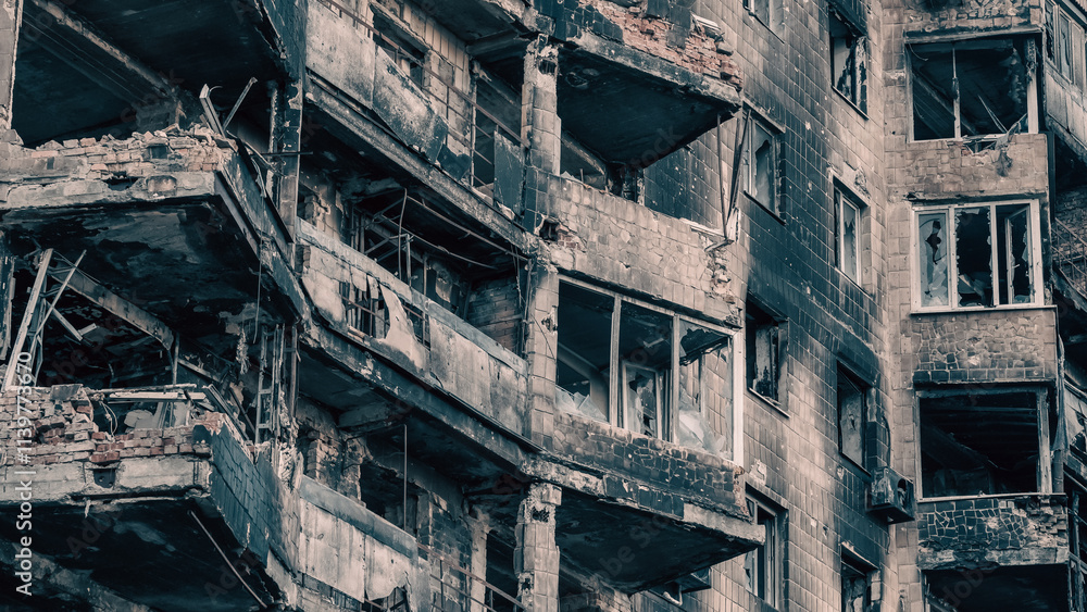destroyed and burned houses in the city in Ukraine destroyed and burned houses in the city in Ukraine