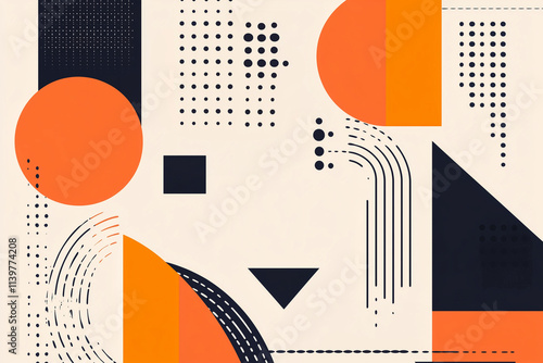 Black, beige and orange background texture. Abstract poster with geometric shapes, mid century style, 50s, Design element, Abstract backgrounds