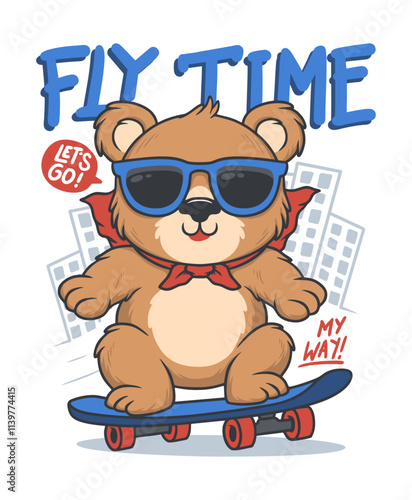Cute Bear Skateboard Hand Drawn Vector Illustration Design