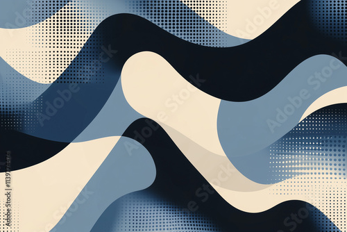 Black, beige and blue background texture. Abstract poster with geometric shapes, mid century style, 50s, Design element, Abstract backgrounds