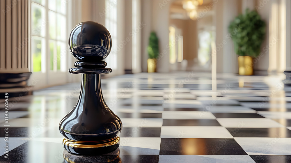 Black Chess Piece 3D Render Elegant Hallway Black Chess Piece 3D Render Elegant Hallway