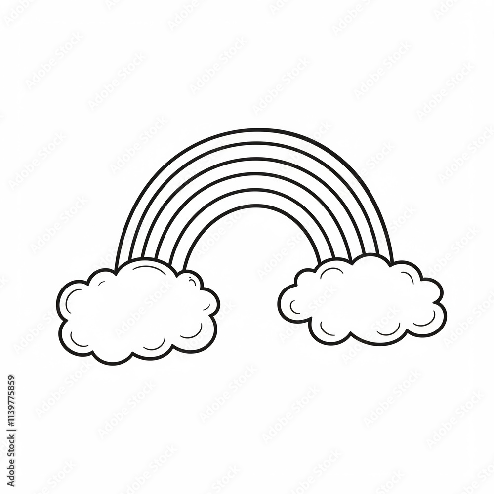 A rainbow drawn with black lines. Black-and-white illustration. A rainbow drawn with black lines. Black-and-white illustration.