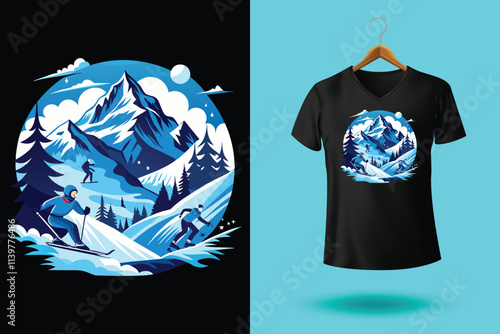 Set of Winter sport athlete silhouettes. Ski jumping, downhill, slalom, skiing emblems. Print design for t-shirt. Sport club emblems.