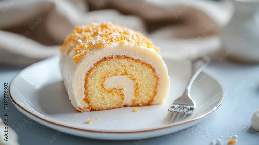 Delicious Vanilla Cake Roll with Cream Filling and Toppings Delicious Vanilla Cake Roll with Cream Filling and Toppings