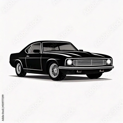 muscle car black logo illustration in a simple and clean flat art style on isolated white