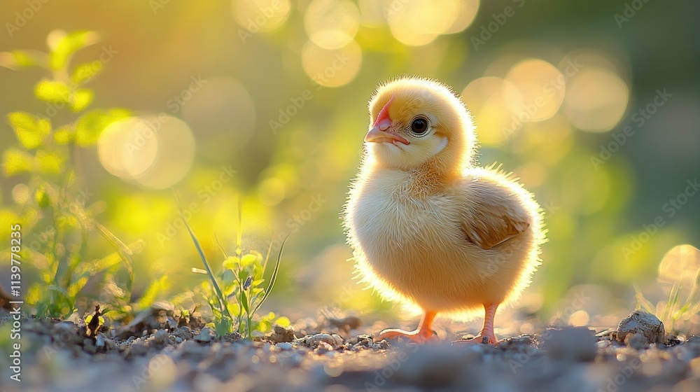 Adorable Fluffy Chick in Golden Hour Sunlight Adorable Fluffy Chick in Golden Hour Sunlight