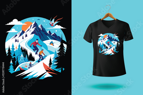 Set of Winter sport athlete silhouettes. Ski jumping, downhill, slalom, skiing emblems. Print design for t-shirt. Sport club emblems.